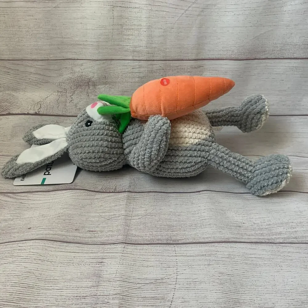 Patchwork Pet Bunny Rabbit and Carrot Dog Toy Crinkle Squeak Grunt Fetch 19
